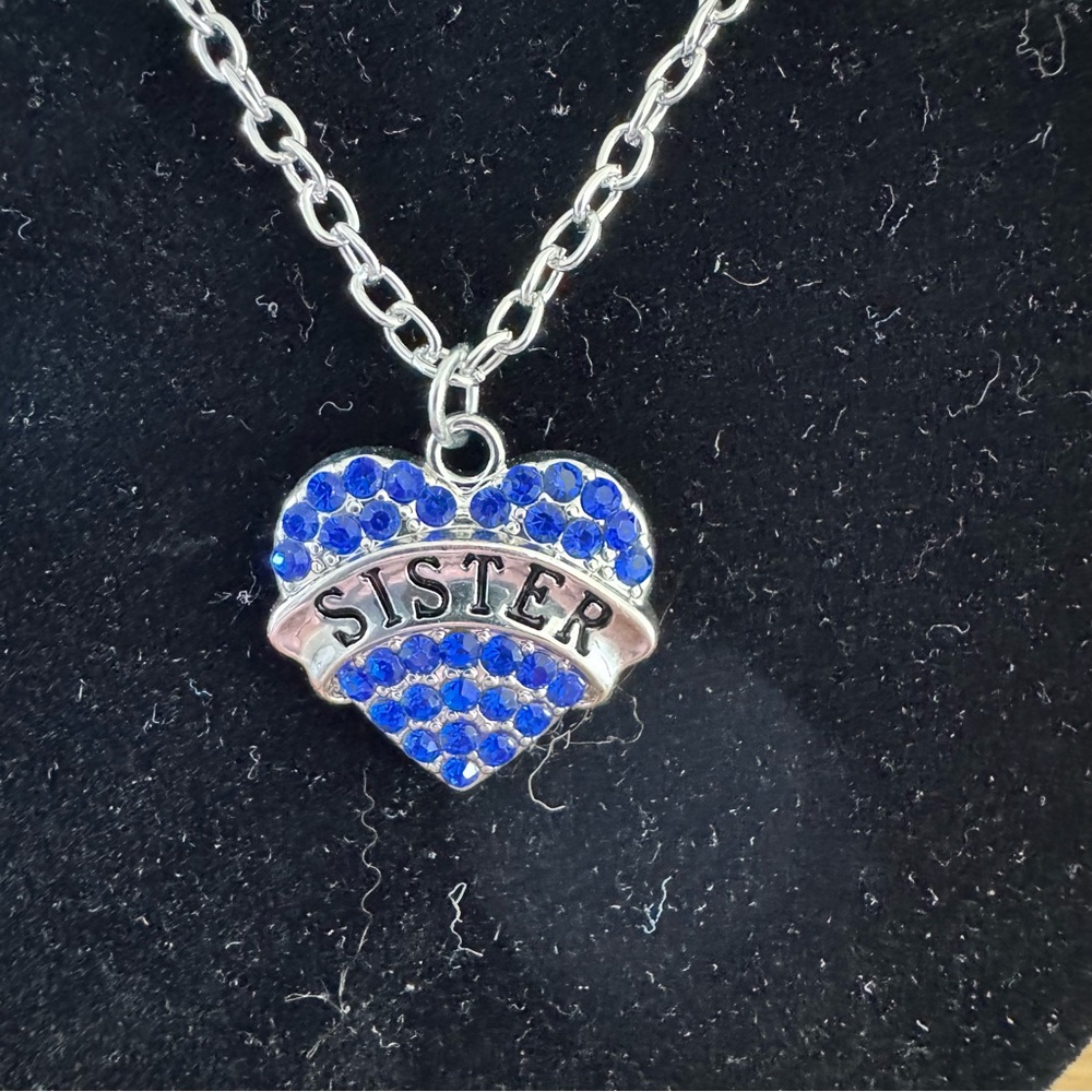Blue Heart Sister Pendant Necklace